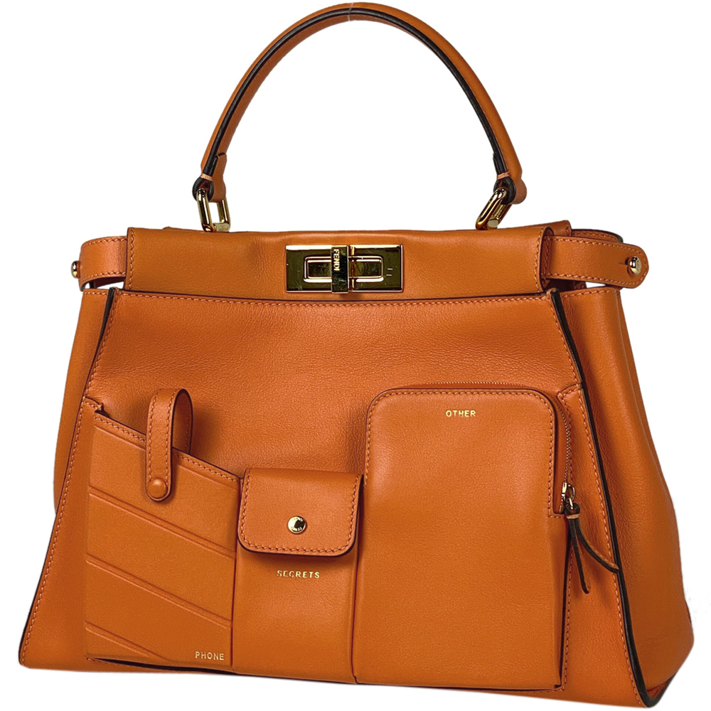 Fendi Peekaboo Regular Leather Shoulder Bag Orange - Picture 1 of 13
